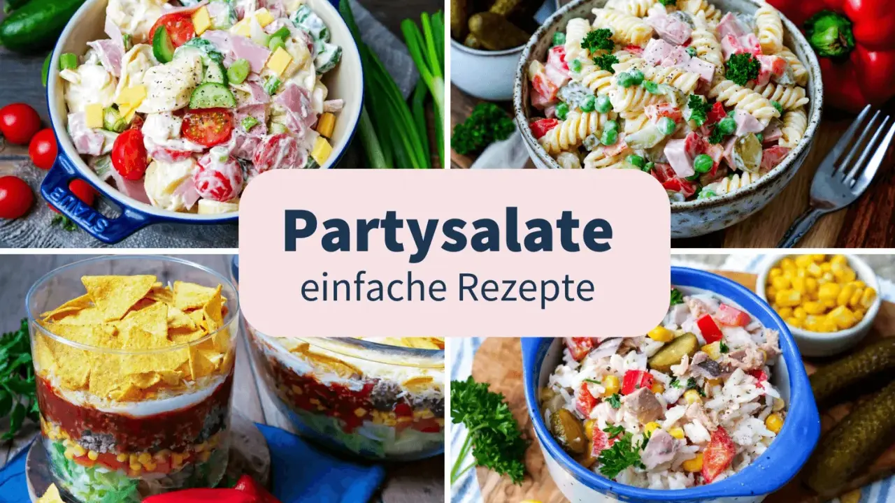 Die besten Salate zur Party: Cremige Nudel- und Kartoffelsalate, ein Schichtsalat mit Tortilla-Chips und ein herzhafter Reis-Salat. Einfache Rezepte für jeden Anlass.