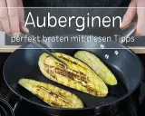 Auberginen-Scheiben werden in der Pfanne gebraten. Perfekt für einfache Auberginen Rezepte aus der Pfanne.