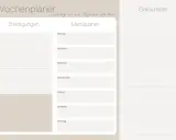 Ein Wochenplaner mit Einkaufsliste und Menüplaner für zwei Personen. Hier wird der wochenplan essen für die ganze Familie geplant.