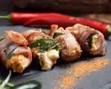 Gefüllte Jalapeños, umwickelt mit Speck, sind ein köstlicher Snack. Was sind Jalapeños? Kleine, grüne Chilis mit moderater Schärfe.