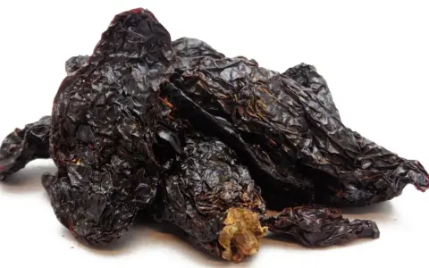Getrocknete, dunkelrote Chilis, die Frage "was ist Chipotle?" beantwortend. Sie sind die Basis für rauchige Saucen und Gewürze.