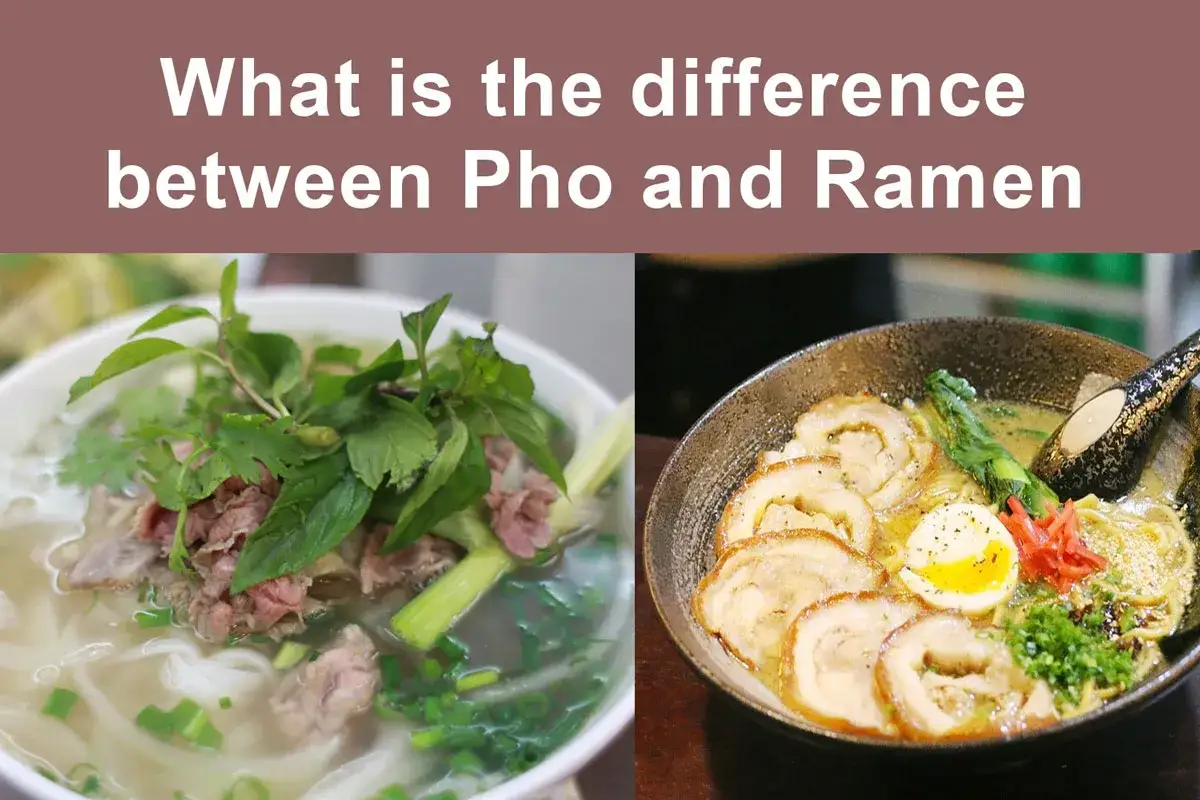 Links: Pho mit Rindfleisch und Kr&auml;utern. Rechts: Ramen mit Schweinebauch und Ei. Der Unterschied zwischen Pho und Ramen wird hier visuell erkl&auml;rt.