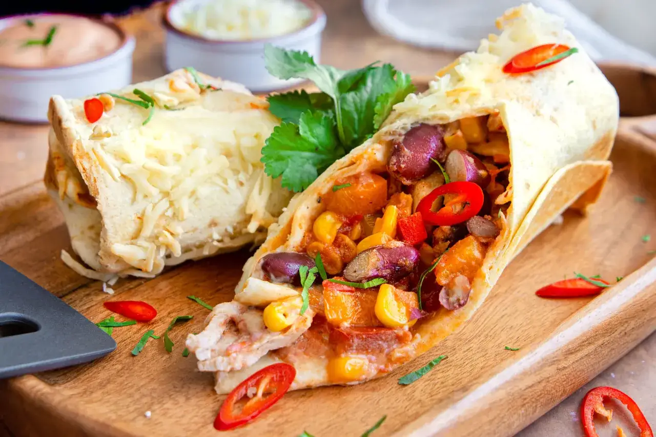 Herzhaft gef&uuml;llte Enchiladas mit Bohnen, Mais, Paprika und K&auml;se, garniert mit frischer Petersilie und Chili. Ein tolles Enchiladas Rezept!